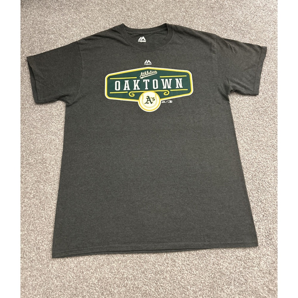 Majestic Oakland Athletics T Shirt Mens Large Grey Excellent Oaktown MLB Tee